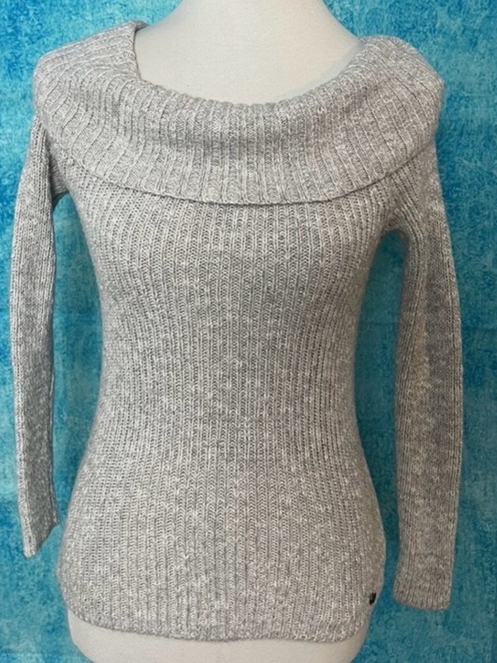 Hollister Light Gray Ribbed Off-Shoulder Sweater